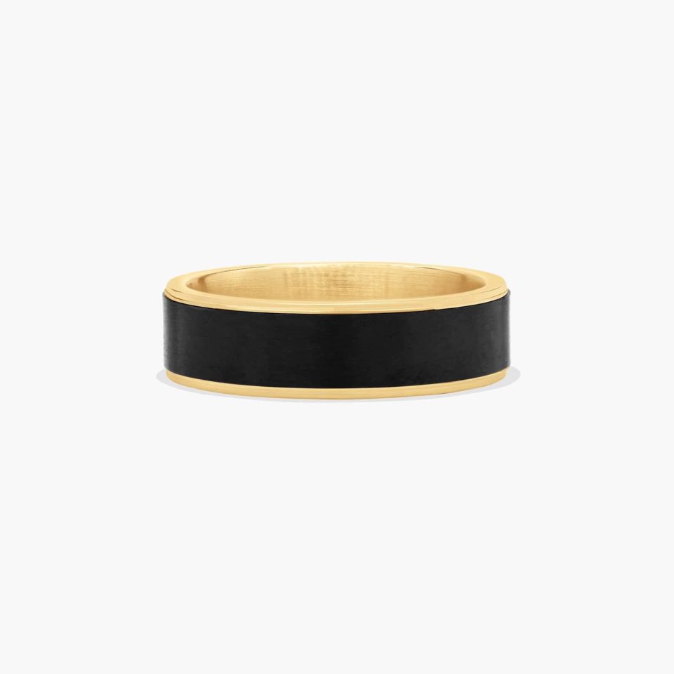Black Titanium 6.5mm Satin Finish with 14K Yellow Gold Edges Ring