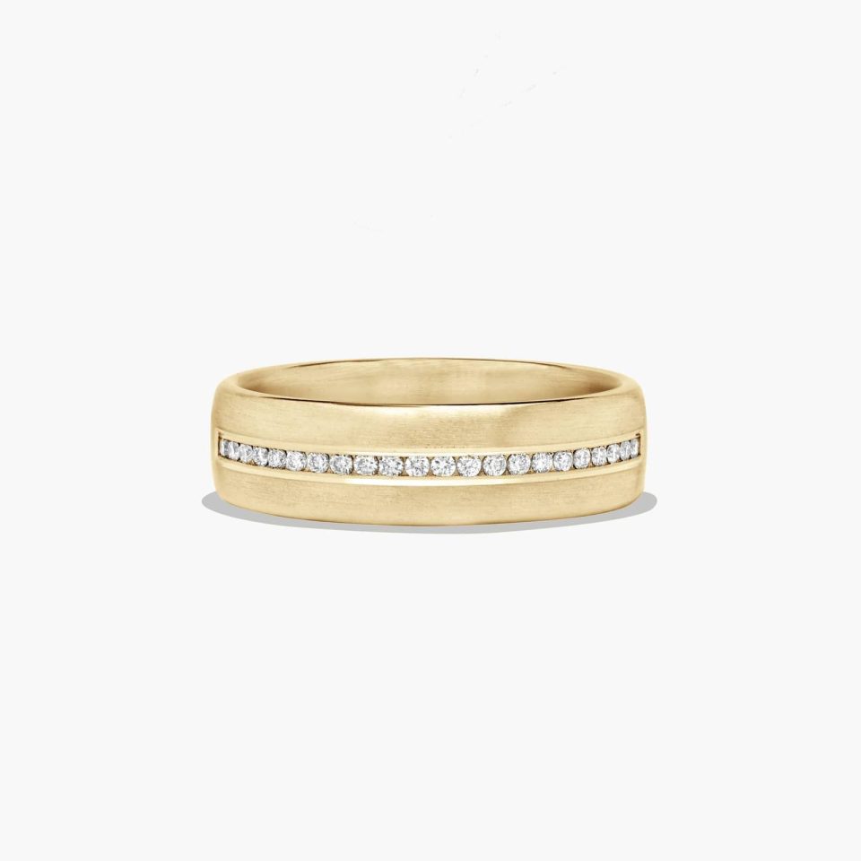 14K Yellow Gold  6.5mm Channel Set Satin Finish Diamond Ring