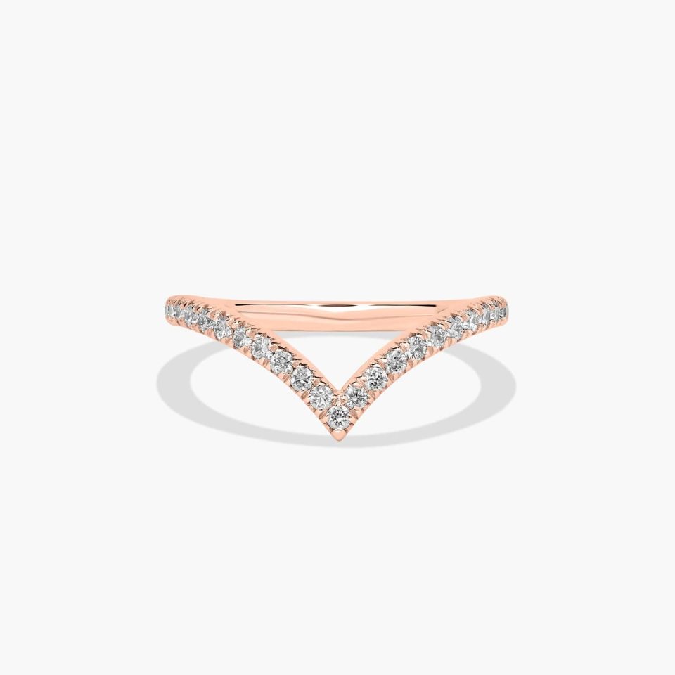 14K Rose Gold V Contour Diamond Ring