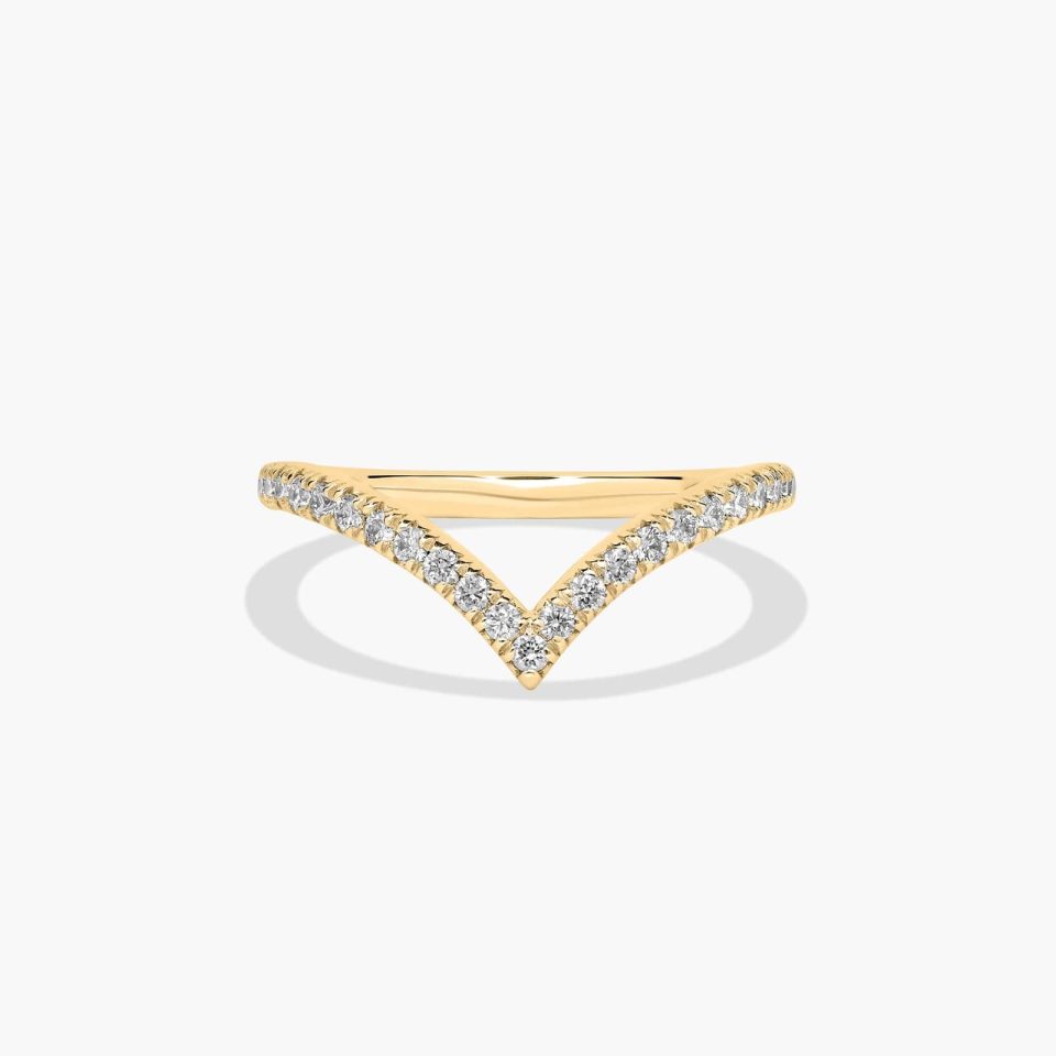 14K Yellow Gold V Contour Diamond Ring