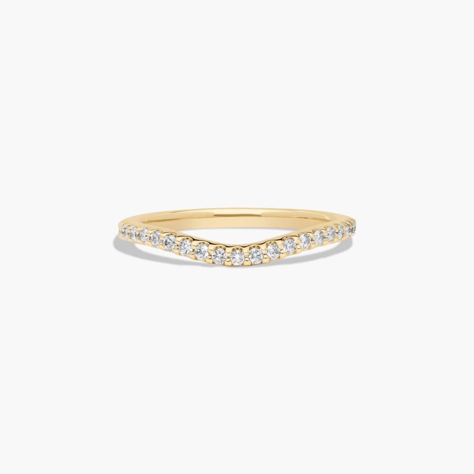 18K Yellow Gold Curved Diamond Matching Wedding Ring