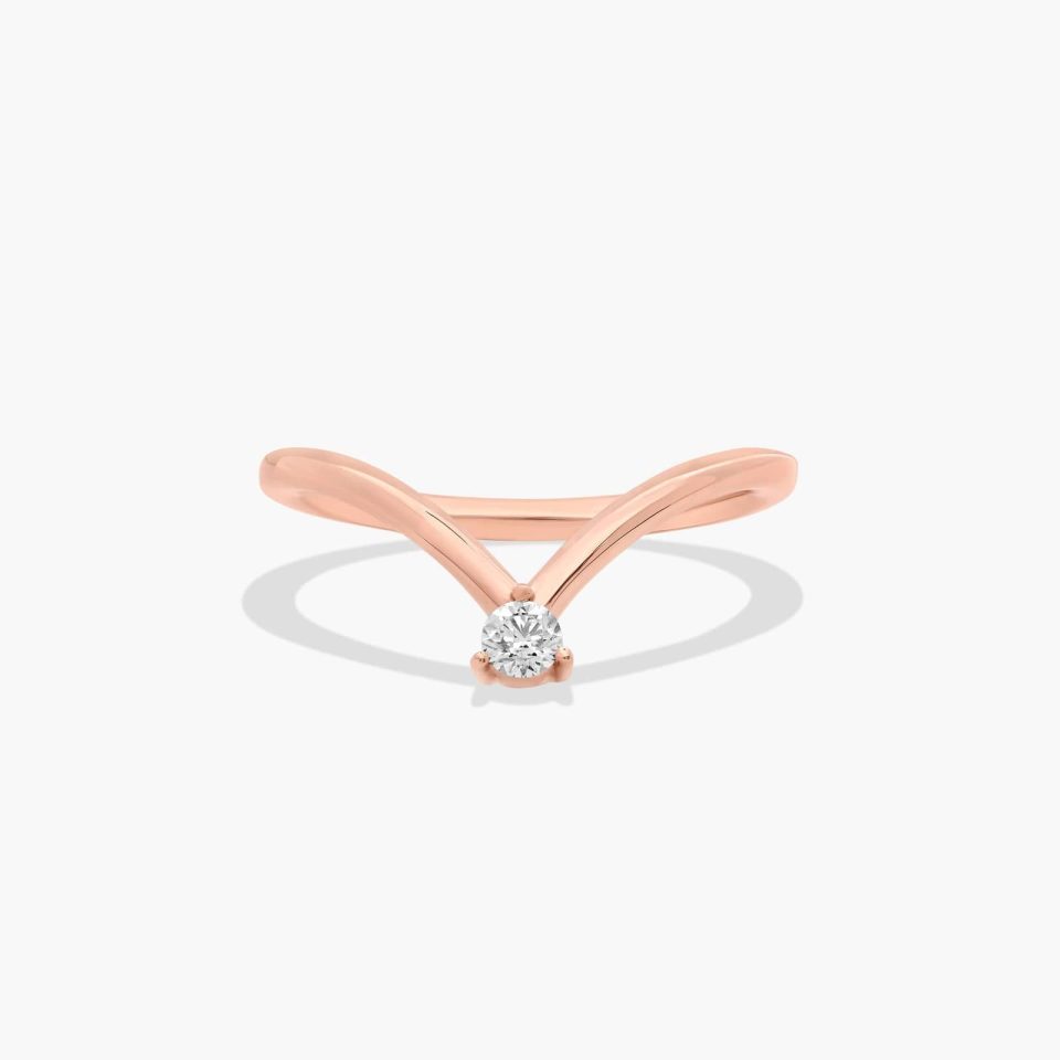 14K Rose Gold Chevron Diamond Ring