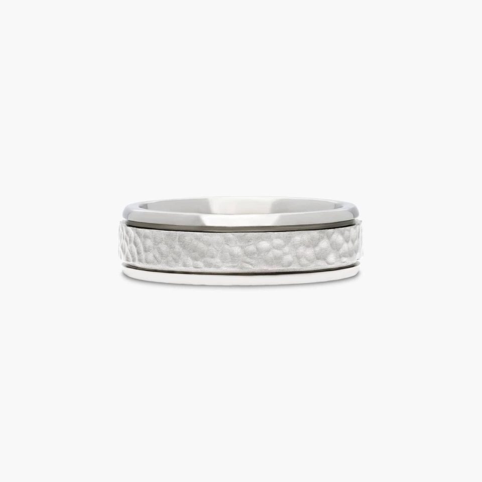 Titanium 7mm Comfort Fit Hammered Finished Design Ring