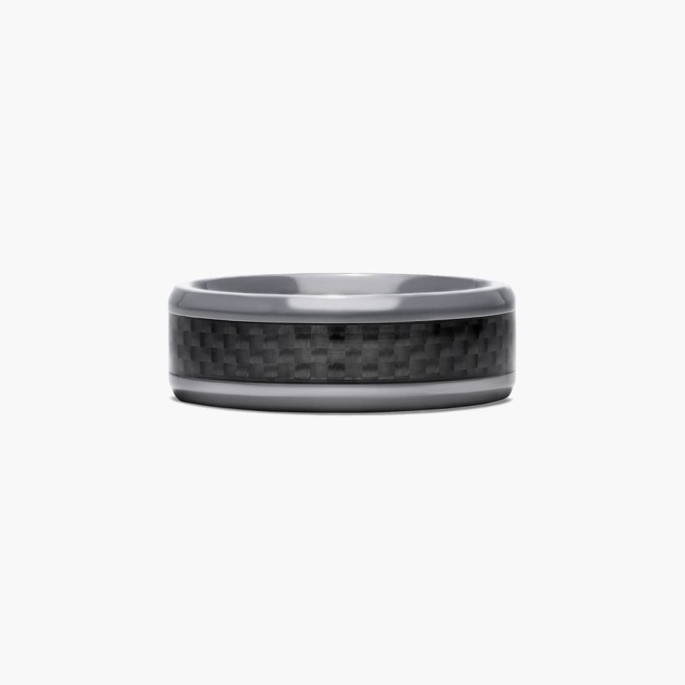Black Titanium 8mm Comfort Fit Carbon Fiber Inlay Design Ring
