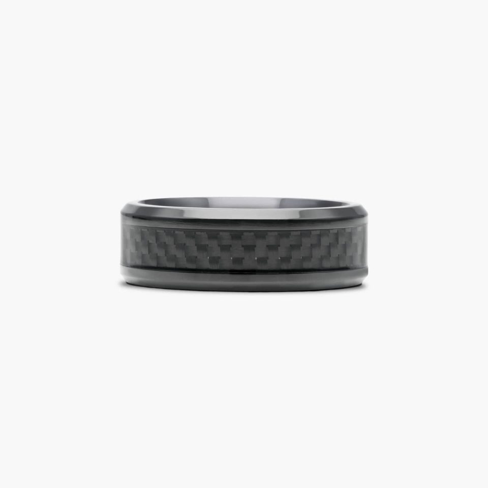 Cobalt chrome™ 8mm Comfort Fit Ring with Black Carbon Fiber Inlay