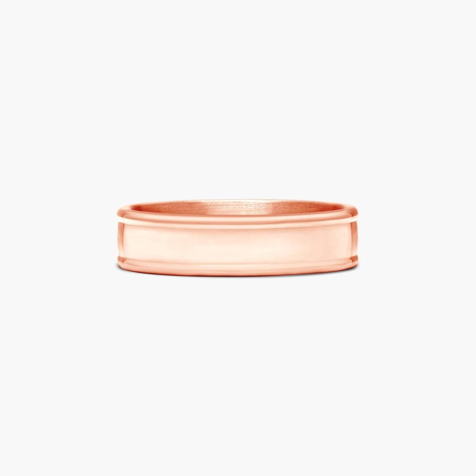 14K Rose Gold 6mm Grooved Edge Comfort Fit Wedding Band