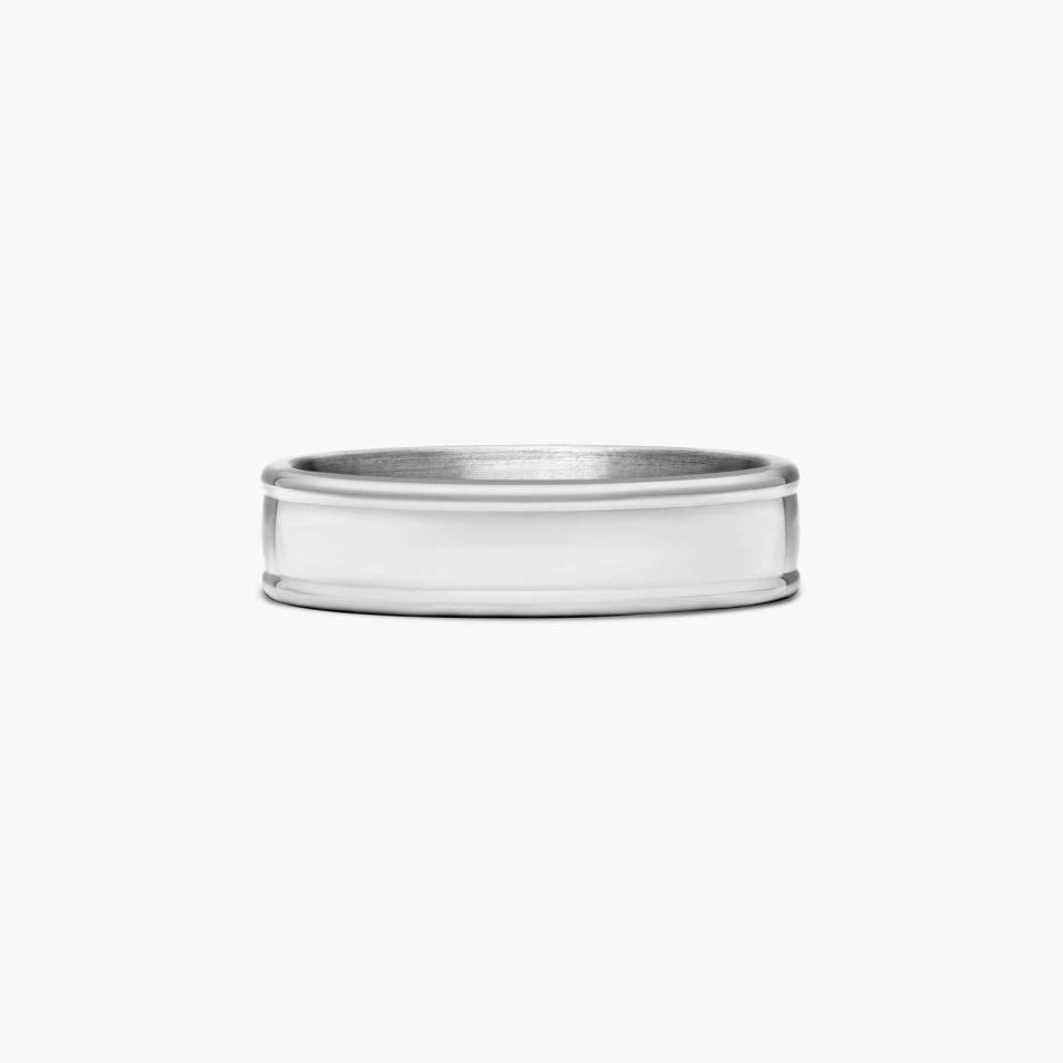 14K White Gold 6mm Grooved Edge Comfort Fit Wedding Band