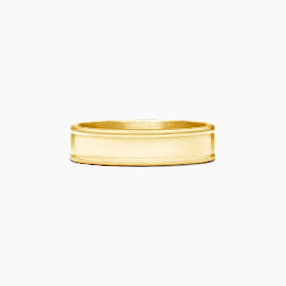 14K Yellow Gold 6mm Grooved Edge Comfort Fit Wedding Band