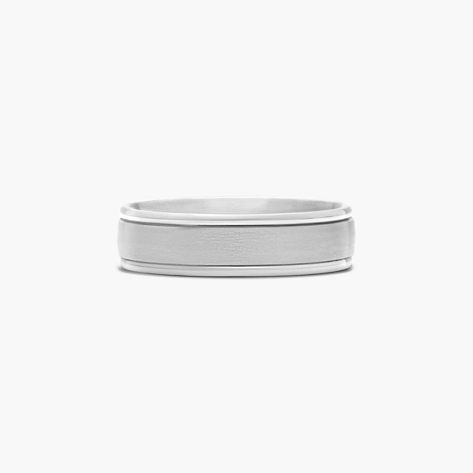 14K White Gold 6mm Grooved Comfort Fit Wedding Band