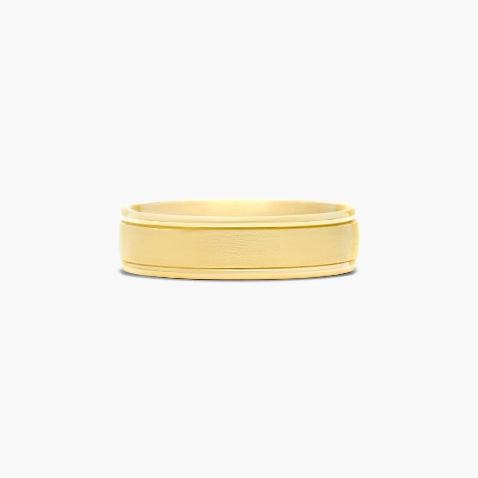 14K Yellow Gold 6mm Grooved Comfort Fit Wedding Band