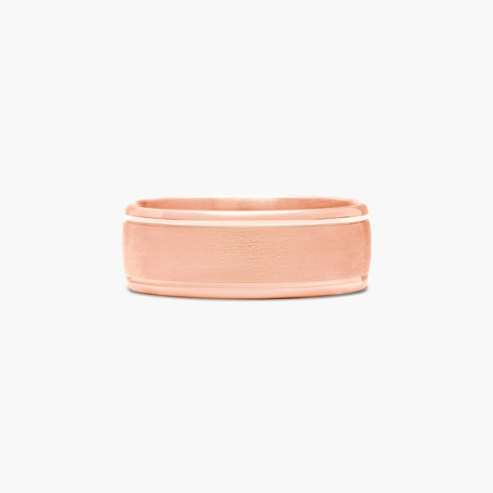 14K Rose Gold 8mm Grooved Comfort Fit Wedding Band