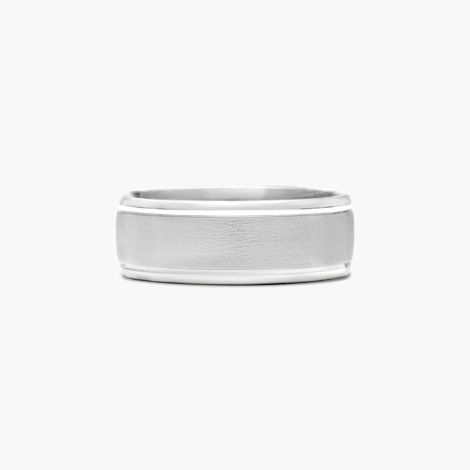 14K White Gold 8mm Grooved Comfort Fit Wedding Band