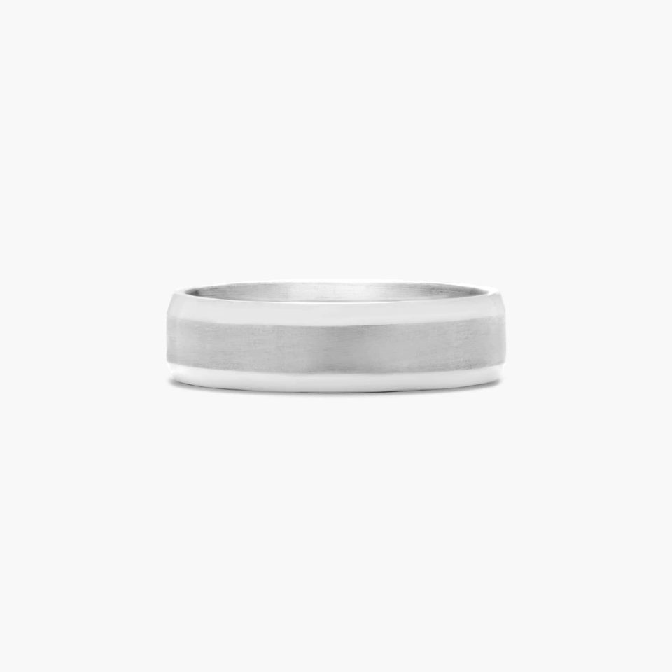 14K White Gold 6mm Beveled Comfort Fit Wedding Band