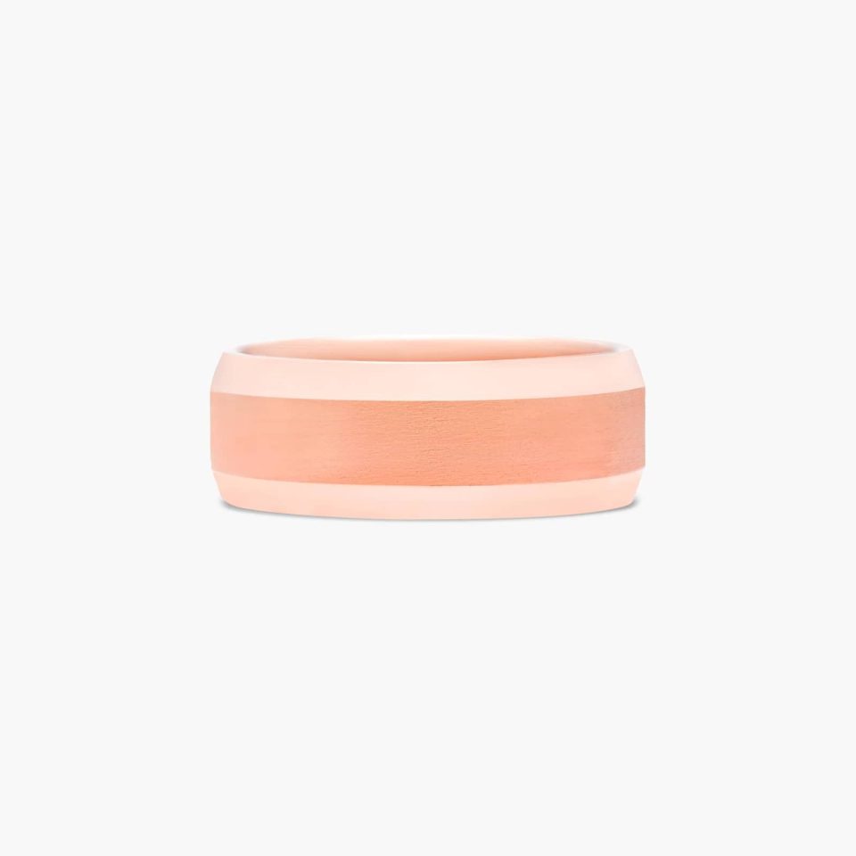 14K Rose Gold 8mm Beveled Comfort Fit Wedding Band