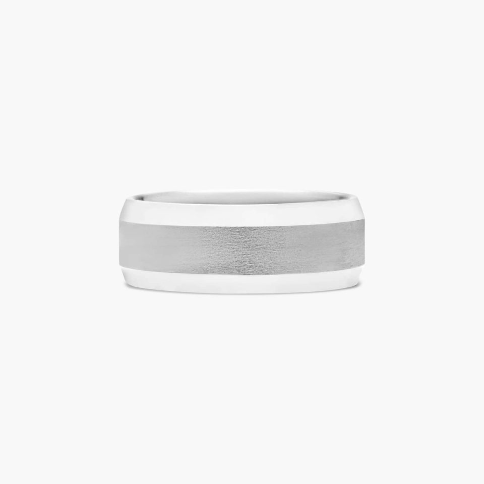 14K White Gold 8mm Beveled Comfort Fit Wedding Band