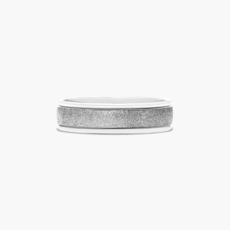 14K White Gold 6mm Wire Finish Comfort Fit Wedding Band