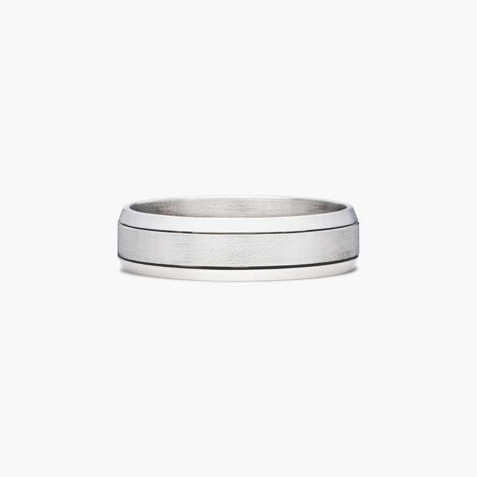 14K White Gold 6mm Etched Comfort Fit Wedding Band