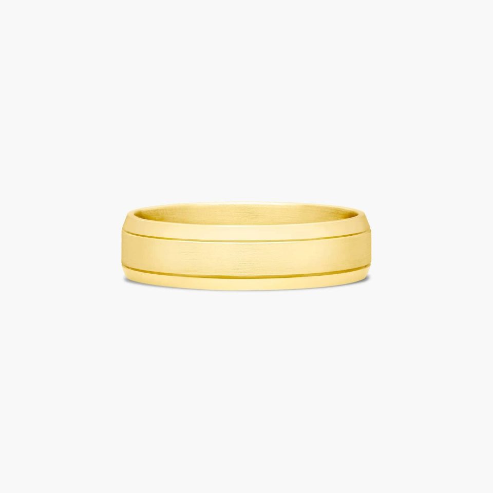 14K Yellow Gold 6mm Etched Comfort Fit Wedding Band