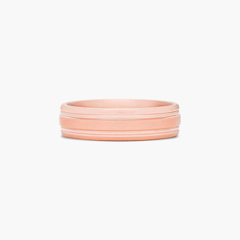 14K Rose Gold 6mm Grooved Comfort Fit Wedding Band