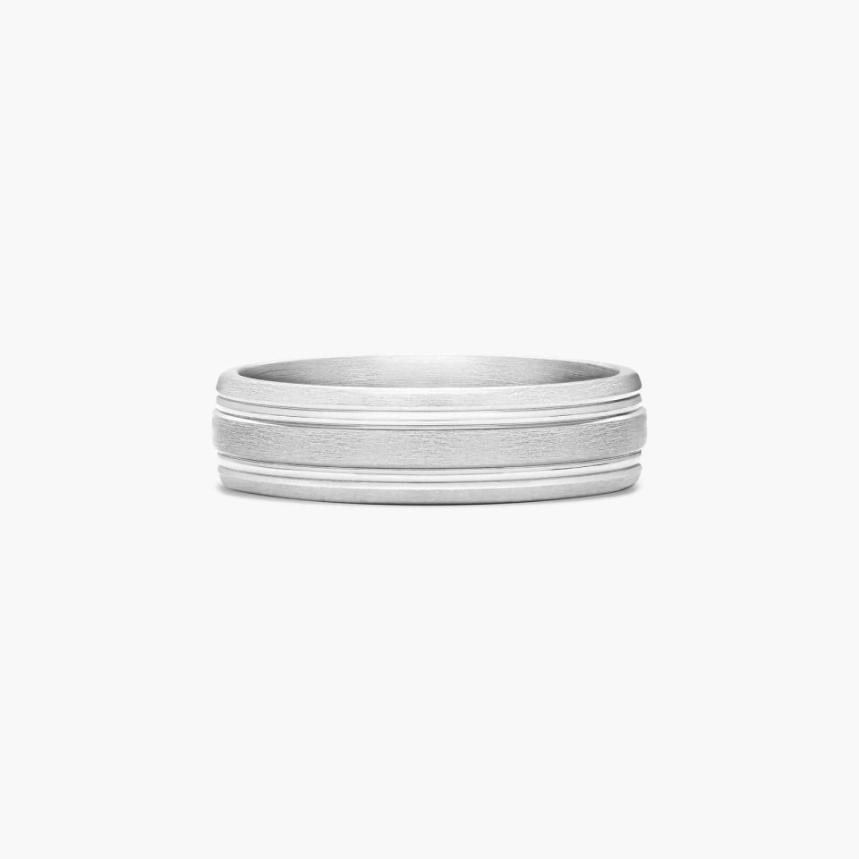 14K White Gold 6mm Grooved Comfort Fit Wedding Band