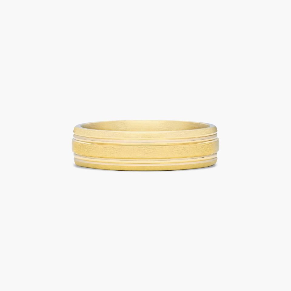 14K Yellow Gold 6mm Grooved Comfort Fit Wedding Band