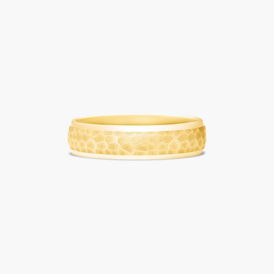 14K Yellow Gold 6mm Hammered Comfort Fit Wedding Band