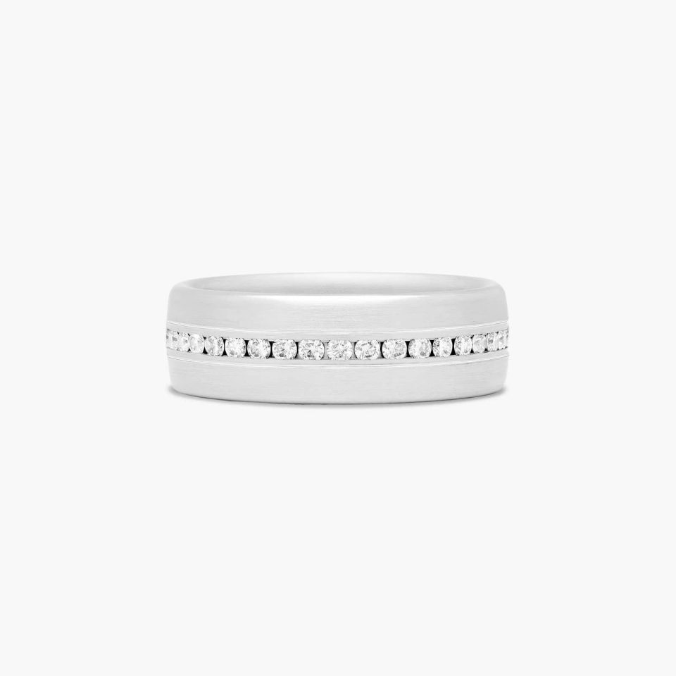 14K White Gold 7.5 mm Satin Finish Channel Set Diamond Ring