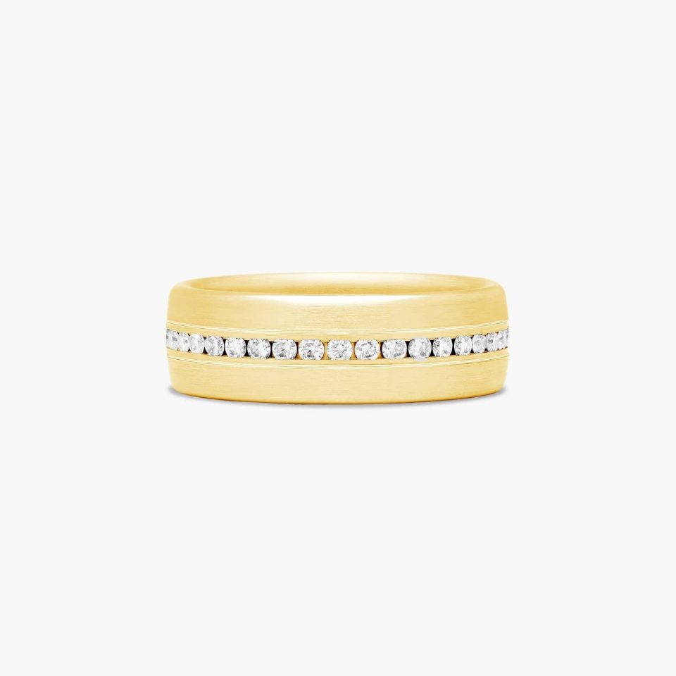 14K Yellow Gold 7.5 mm Satin Finish Channel Set Diamond Ring
