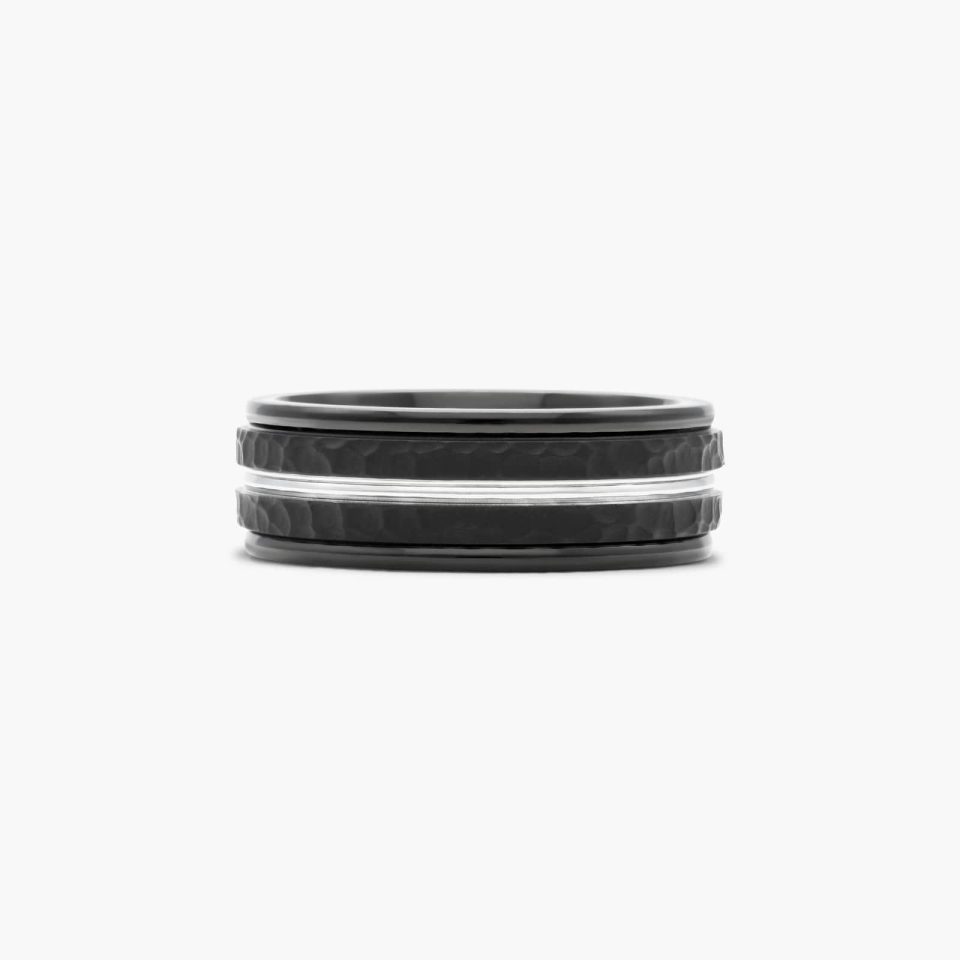 Cobalt Black 8mm Hammered Finish Comfort Fit Ring