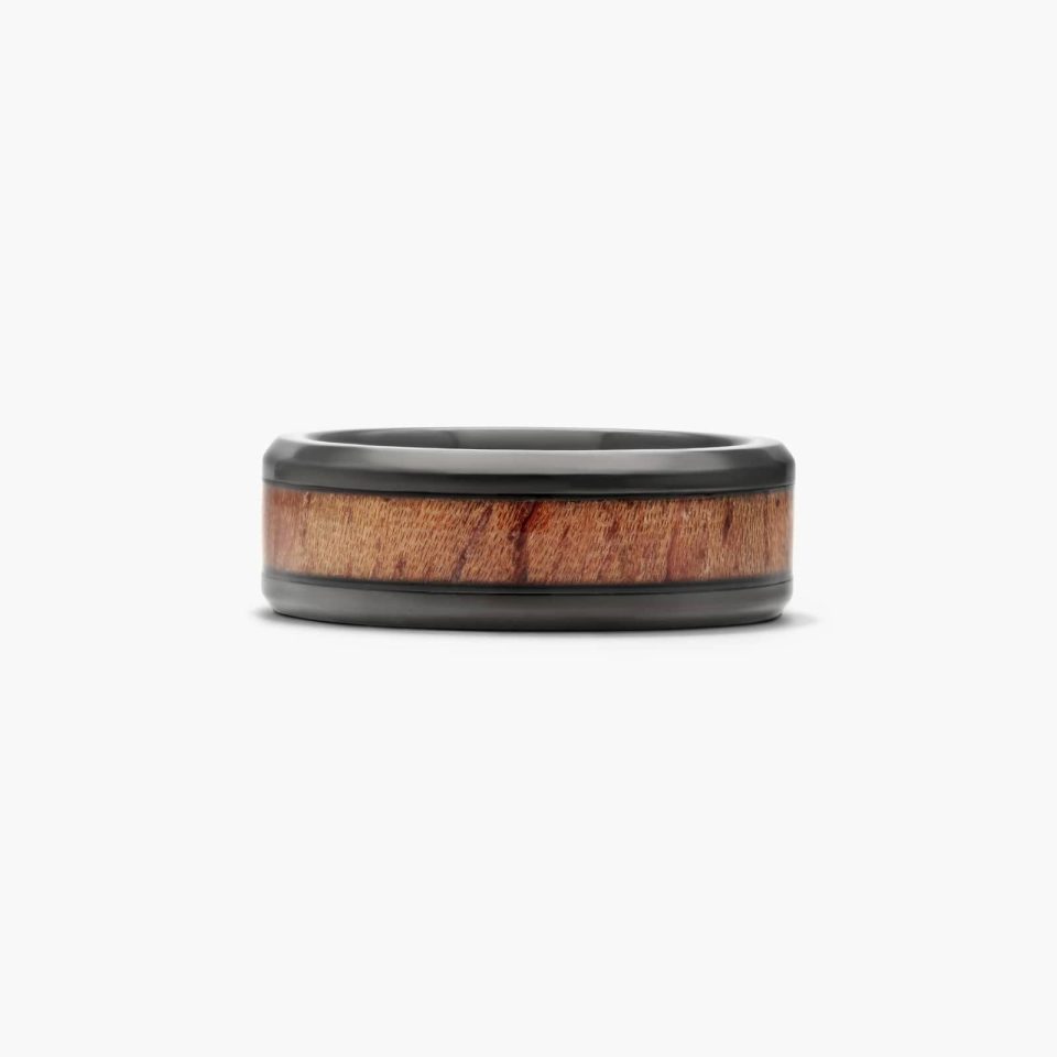 Cobalt Black 8MM Wood Grain Comfort Fit Ring