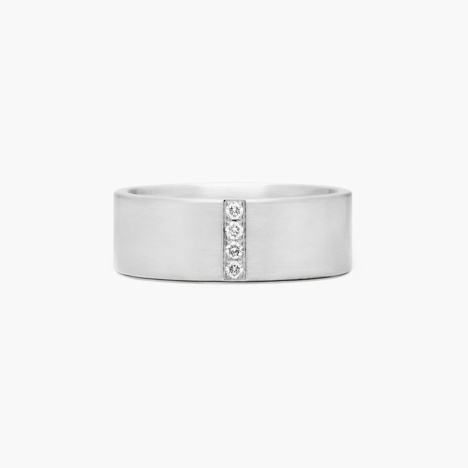 18K White Gold 8mm Satin Finish Diamond Band