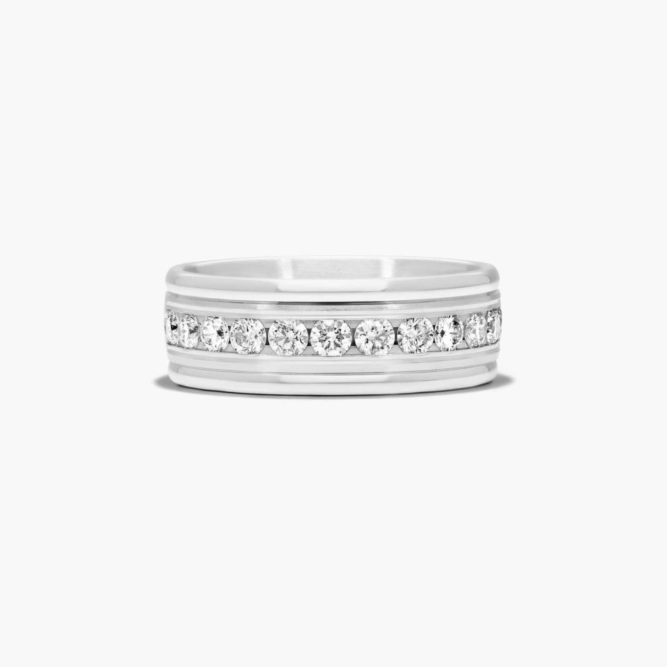 14K White Gold 8mm Comfort-Fit Channel Set Diamond Band