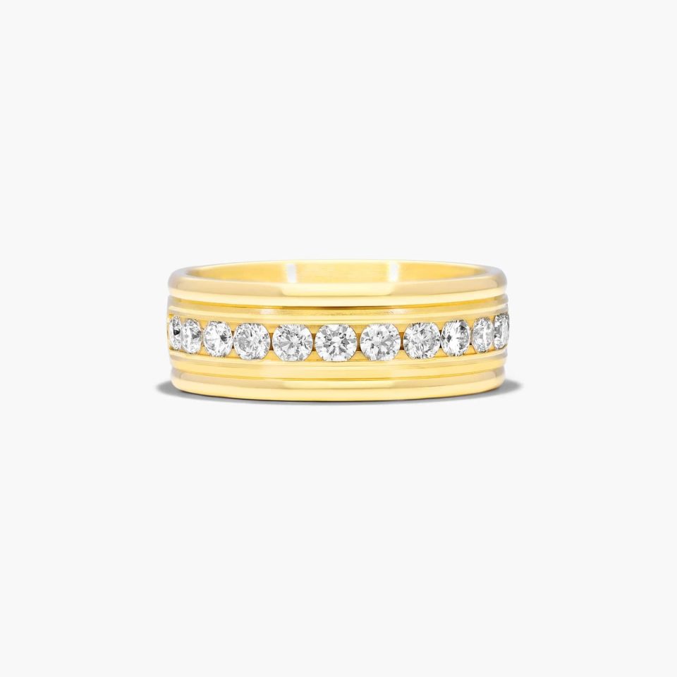 14K Yellow Gold 8mm Comfort-Fit Channel Set Diamond Band