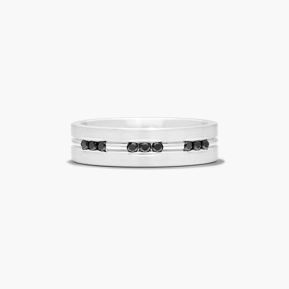 14K White Gold 6mm Satin Trim Black Diamond Band