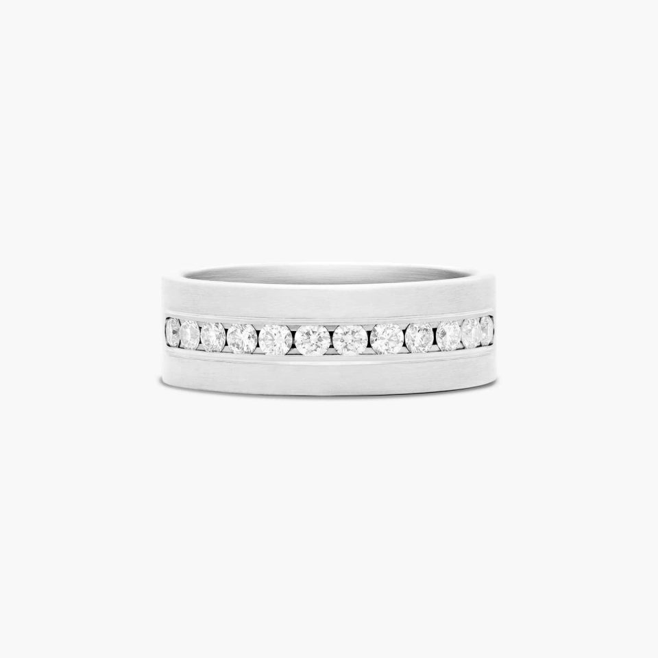 14K White Gold 8mm Satin Finish Channel Set Diamond Ring