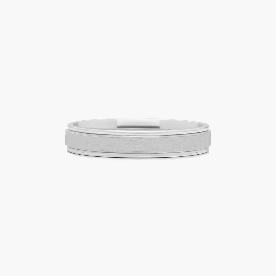 14K White Gold 4mm Brush Finish Flat Center Comfort Fit Ring