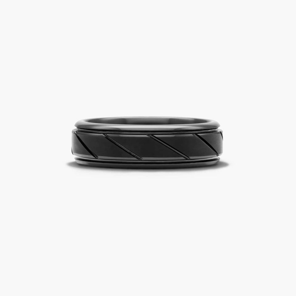 Black Tungsten Carbide 7MM Polished Diagonal Band by TRITON