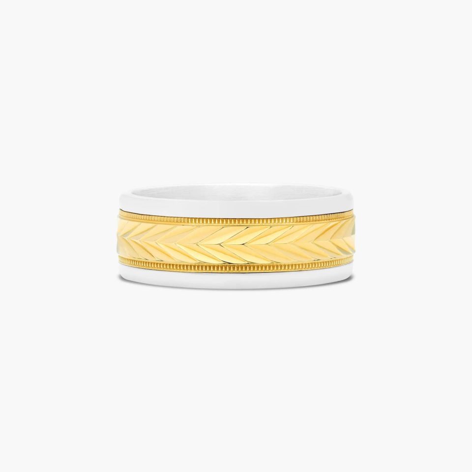 Platinum and 18K Yellow Gold 8mm Comfort-Fit Satin Center Band