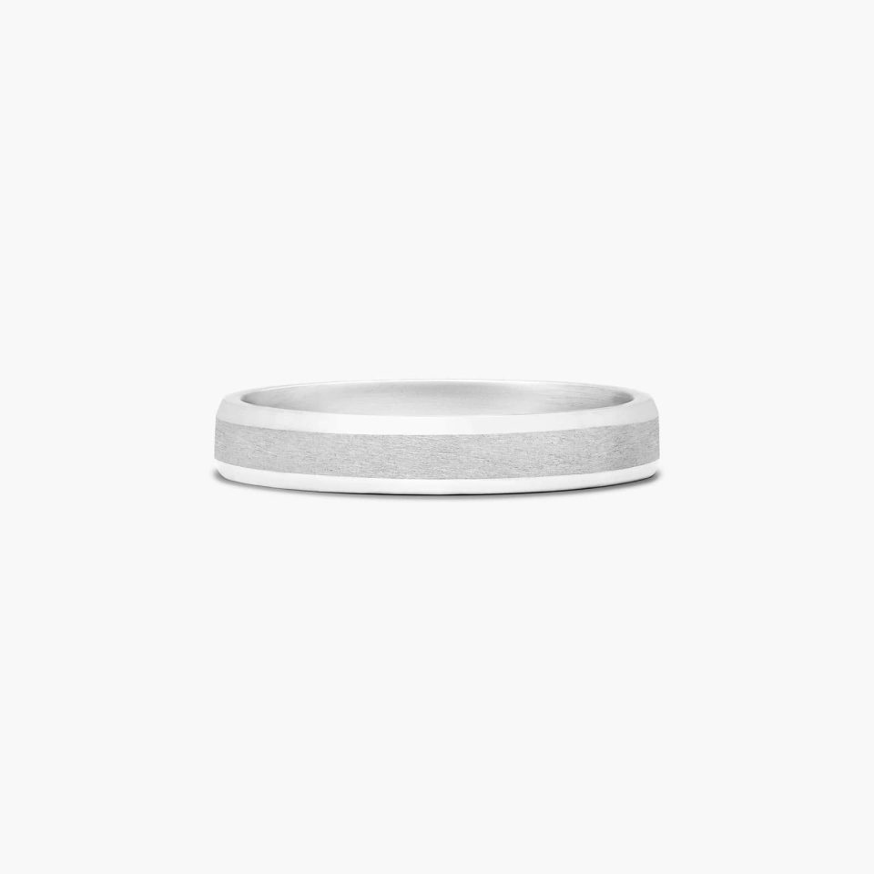 14K White Gold 4mm Comfort-Fit Beveled Edge Satin Band