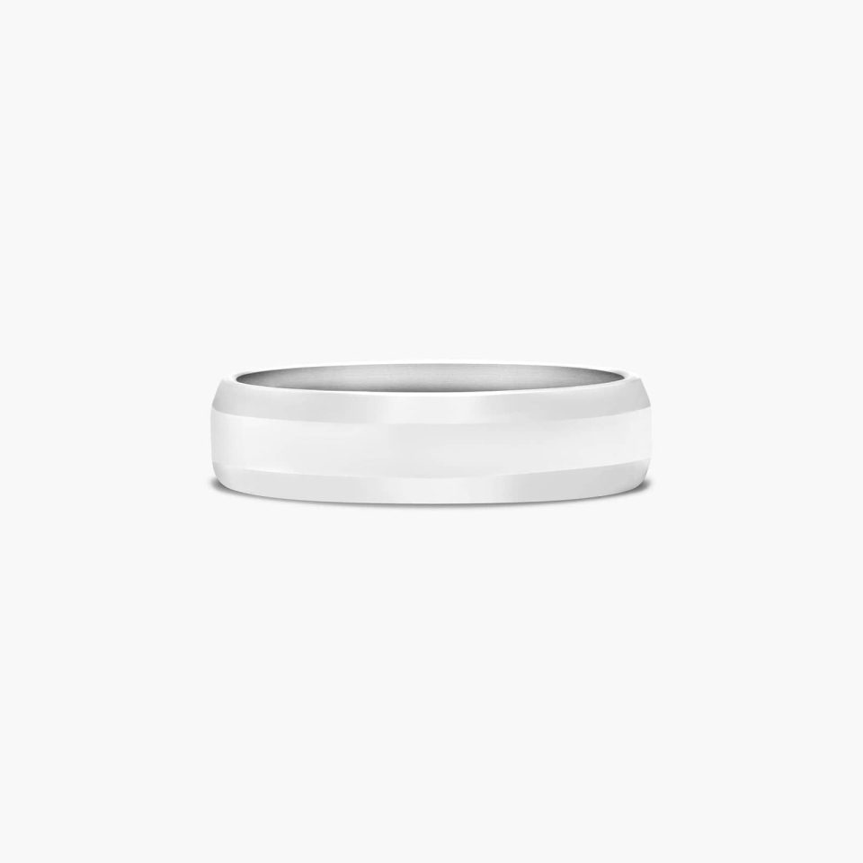 14K White Gold 6mm Comfort-Fit High Polished Beveled Edge Band