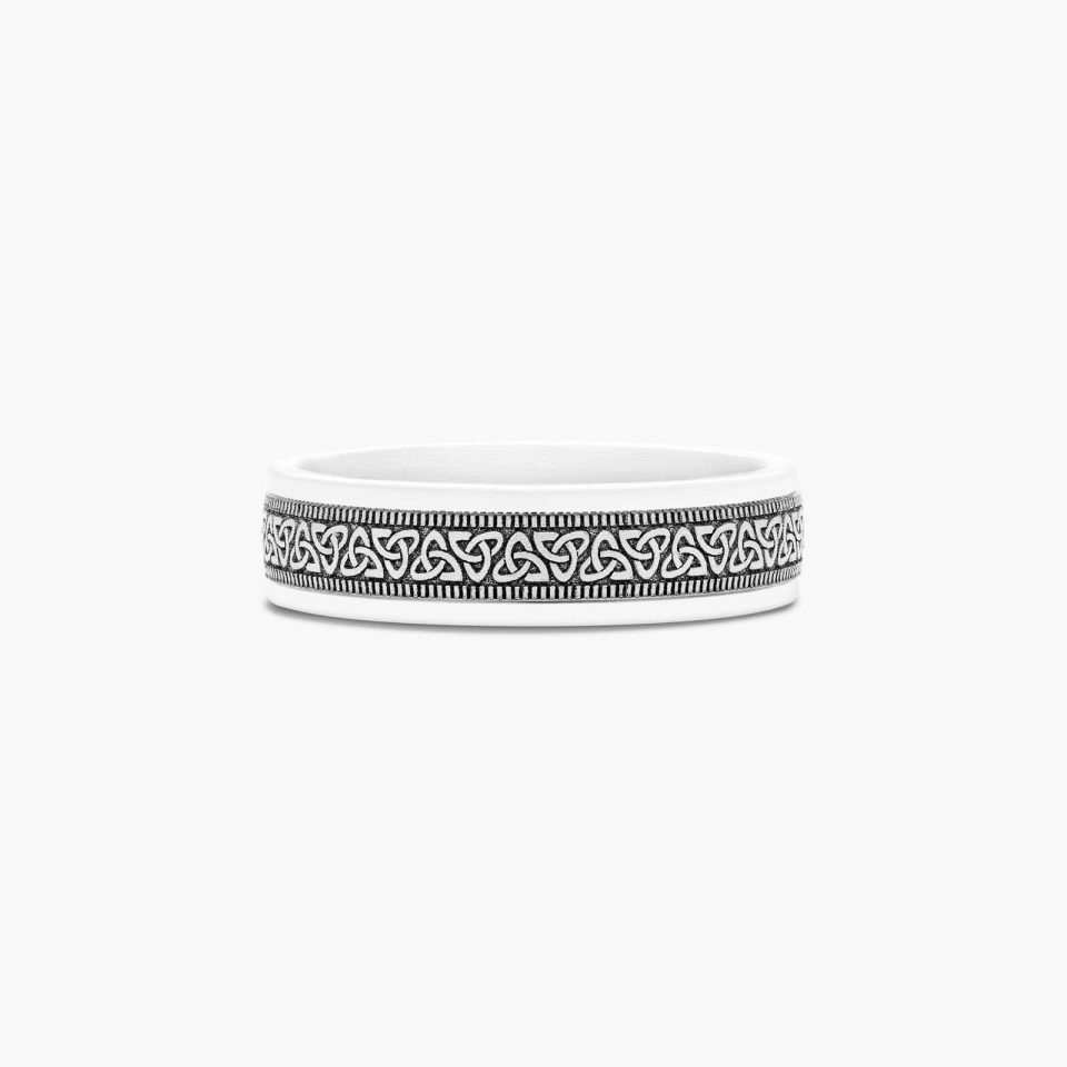 14K White Gold 6mm Comfort-Fit Love Knot Triangle Band