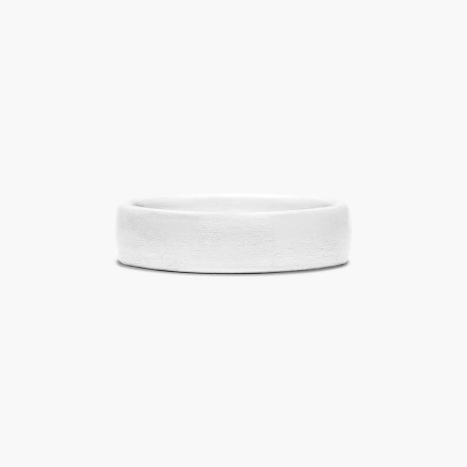 14K White Gold 6.5mm Comfort-Fit Satin-Finished Carved Design Band