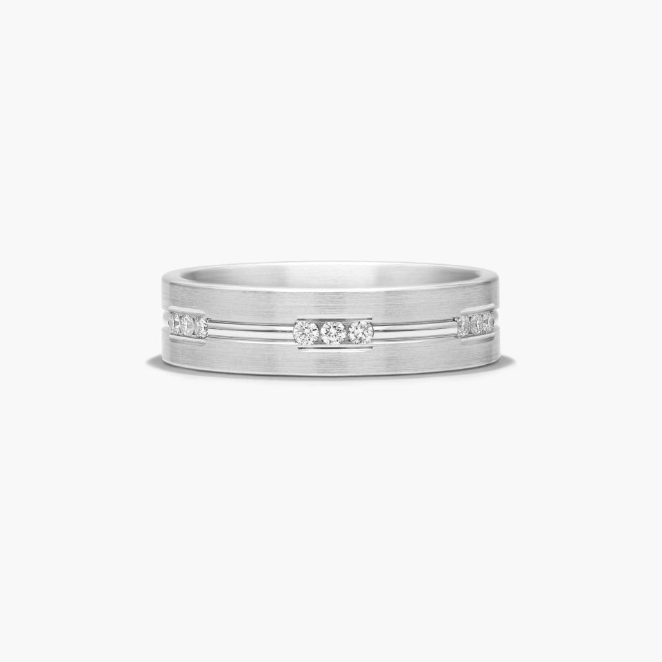 14K White Gold 6mm Etched Channel Set Diamond Wedding Ring