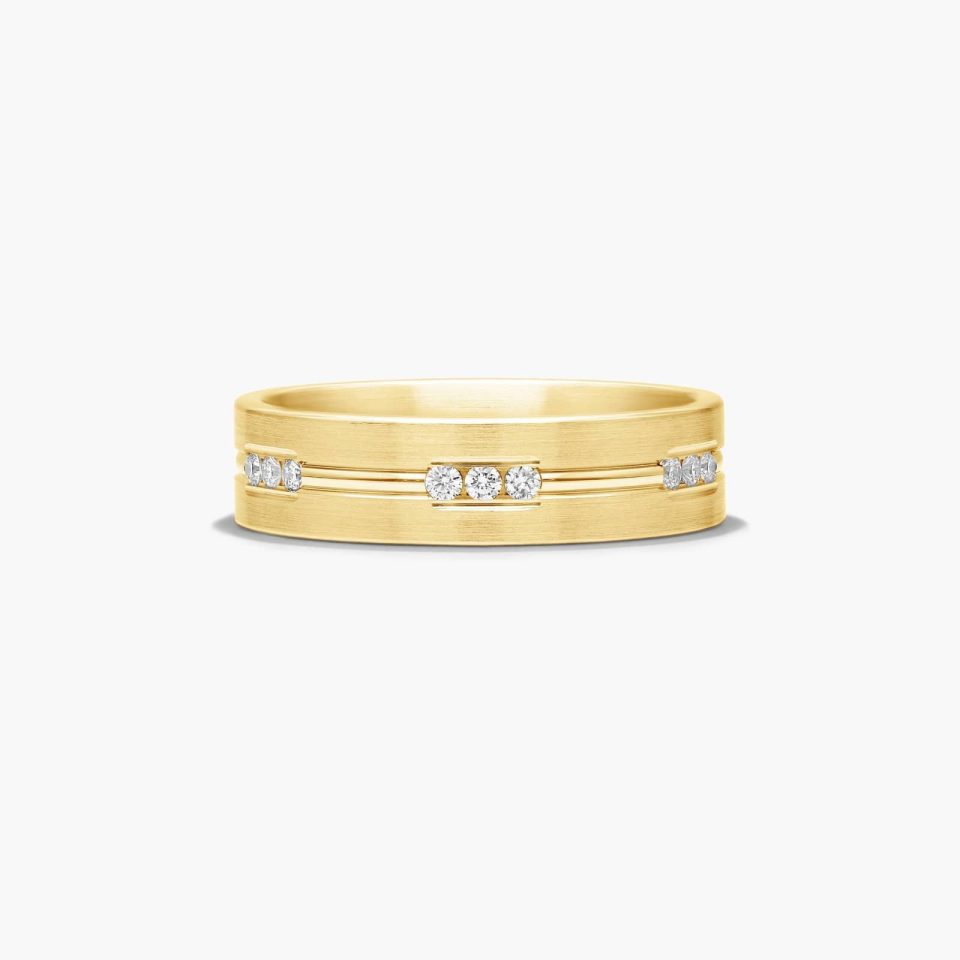 14K Yellow Gold 6mm Etched Channel Set Diamond Wedding Ring