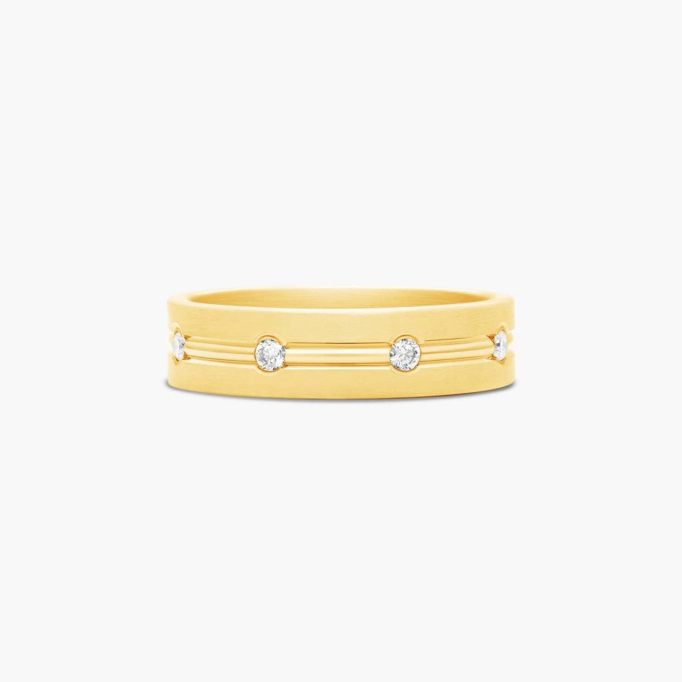 14K Yellow Gold 6mm Etched Bezel Set Diamond Wedding Ring