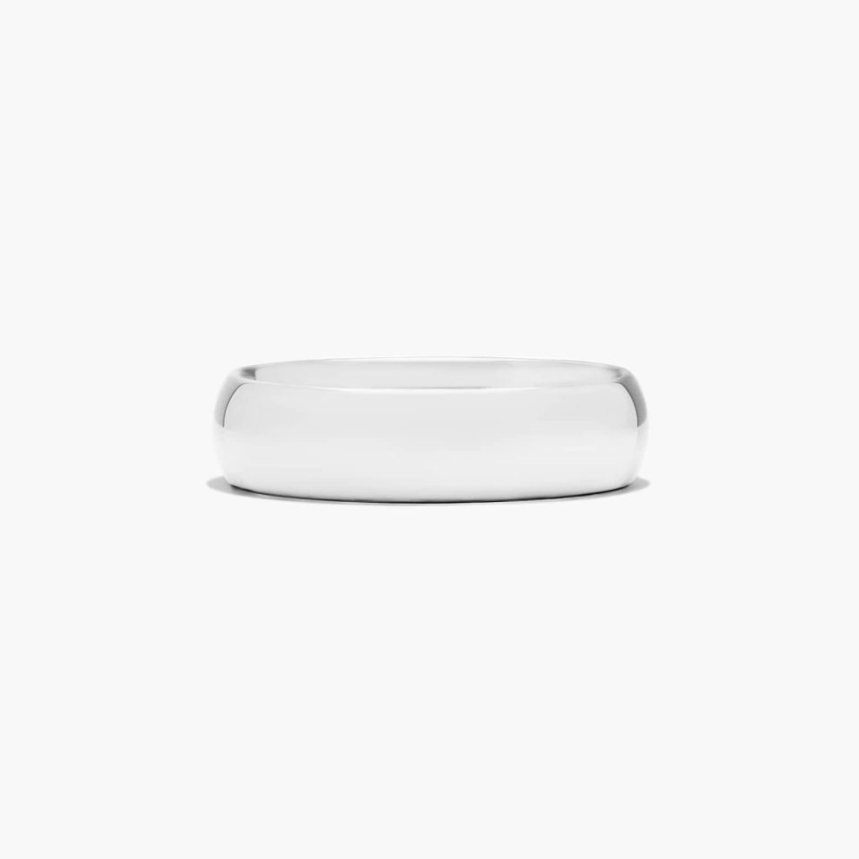 14K White Gold 6mm Slightly Domed Comfort Fit Wedding Ring