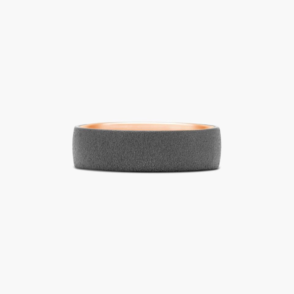 Blackened Tantalum Wire Brush Finish with 14K Rose Gold Inside 6.5mm Ring