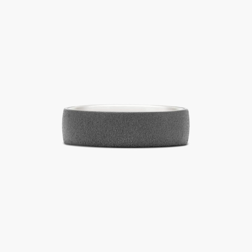 Blackened Tantalum Wirebrush Finish with 14K White Gold Inside 6.5mm Ring