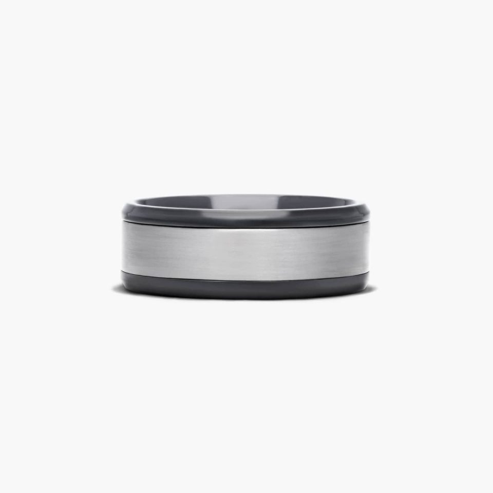 Tantalum Center and Black Titanium Edge Two-Tone 8mm Satin Finished Comfort Fit Ring