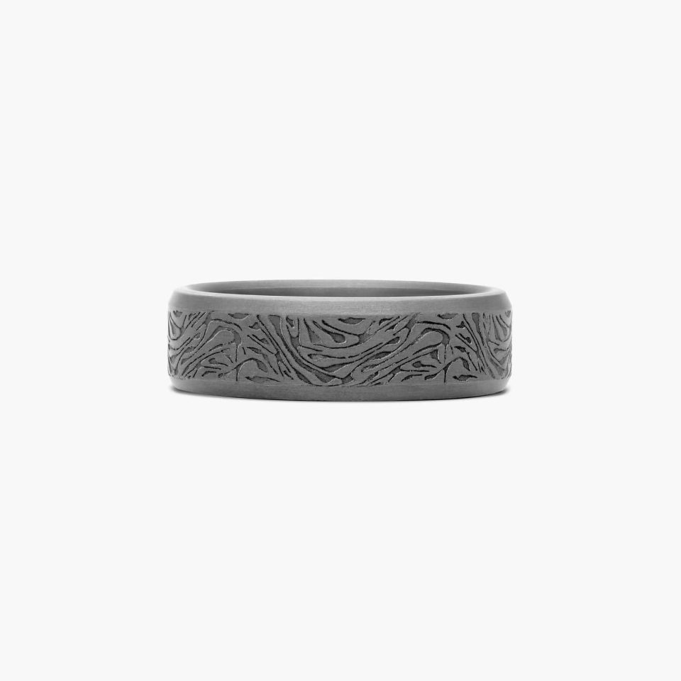 Darkened Tantalum Faux Mokume Pattern 7mm Comfort Fit Ring